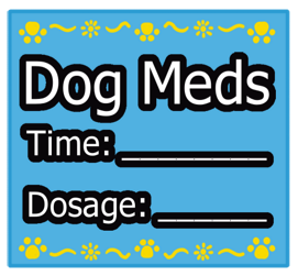 Blue Square Dog Meds Sticker Label with Yellow Border