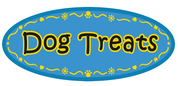 Rounded Blue Dog Treats Sticker Label with Yellow Border