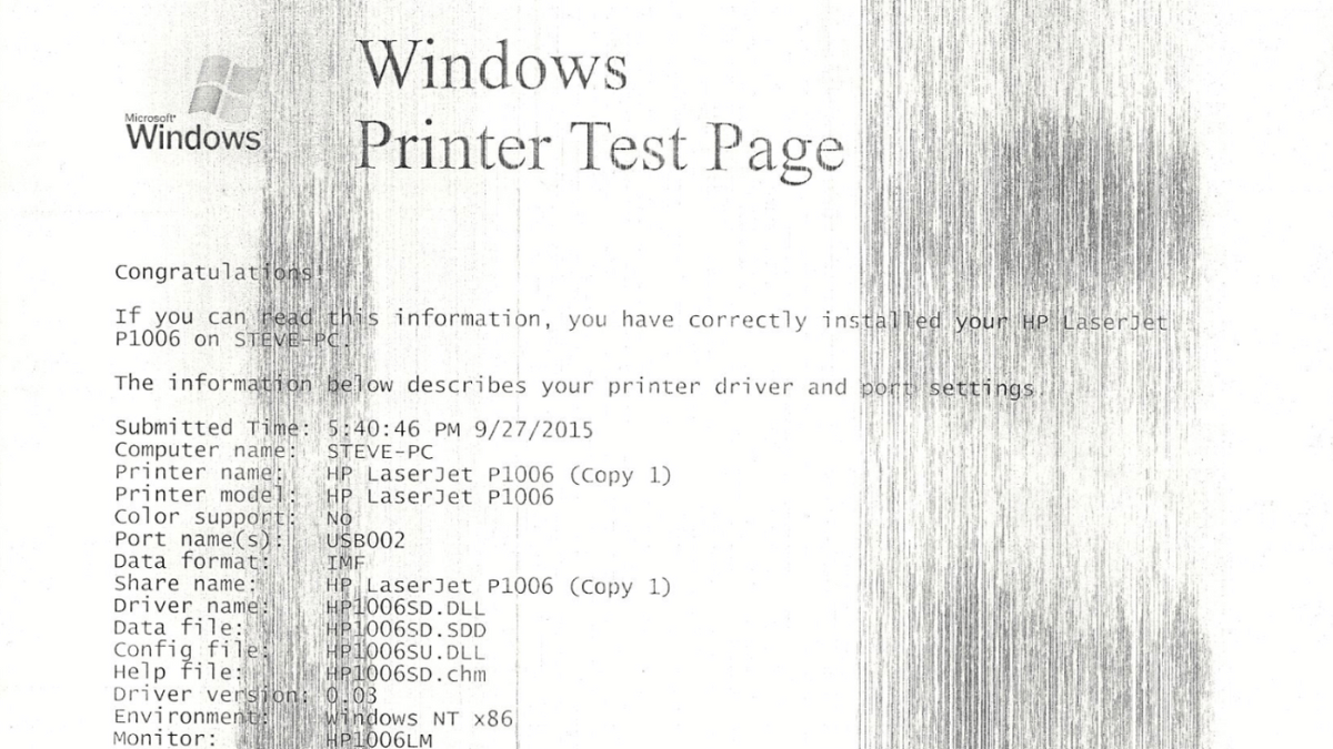 streaks on printed paper