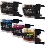 High Yield Brother LC75CL XL Ink Cartridges - LC75 5-Pack: 2 Black, 1 Cyan, 1 Magenta, 1 Yellow