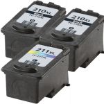 High Yield Canon 210 211 Ink Cartridges XL 3-Pack: 2 PG-210XL Black, 1 CL-211XL Color