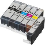 Canon 220 221 Combo Pack of 6 Ink Cartridges: 1 PGI-220 Pigment Black and 1 CLI-221 Black, 1 Cyan, 1 Magenta, 1 Yellow, 1 Gray