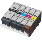 Canon 220 and 221 Ink Cartridges 5-Pack: 1 PGI-220 Pigment Black, 1 CLI-221 Black, 1 Cyan, 1 Magenta, 1 Yellow