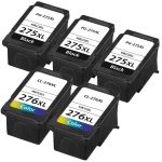 High Yield Canon Printer Ink 275 276 XL Cartridges 5-Pack: 3 PG-275XL Black, 2 CL-276XL Tri-color