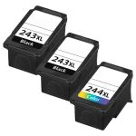 High Yield Canon Ink 243 and 244 XL Cartridges Combo Pack of 3: 2 PG-243XL Black, 1 CL-244XL Tri-color