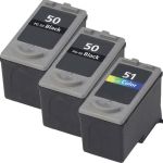 High Yield Canon PG-50 CL-51 Ink Cartridges 3-Pack: 2 PG-50 Black, 1 CL-51 Color