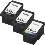 High Yield Canon Printer Ink 245XL 246XL Cartridges 3-Pack: 2 PG-245XL Black, 1 CL-246XL Color