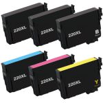 High Capacity Epson 220XL Ink Cartridges 6-Pack: 3 Black, 1 Cyan, 1 Magenta, 1 Yellow