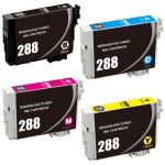 Remanufactured Epson 288 Ink Cartridges 4-Pack - 1 Black, 1 Cyan, 1 Magenta, 1 Yellow