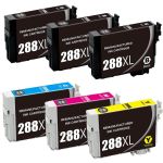 High Capacity Epson 288XL Cartridges 6-Pack: 3 Black, 1 Cyan, 1 Magenta, 1 Yellow