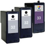 Lexmark 32 33 Ink Cartridges 3-Pack: 2 x 32 Black and 1 x 33 Color