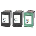 HP 74 &amp; 75 Ink Cartridges Combo Pack of 3: 2 x 74 Black, 1 x Tri-Color