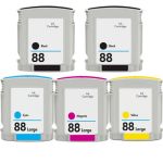 High Yield HP 88XL Ink Cartridge Combo Pack of 5: 2 Black, 1 Cyan, 1 Magenta, 1 Yellow