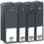 High Yield Lexmark 100XL Ink Cartridges 4-Pack: 1 Black, 1 Cyan, 1 Magenta, 1 Yellow