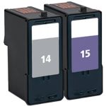 Lexmark 14 and 15 Ink Cartridges 2-Pack: 1 Lexmark 14 Black, 1 Lexmark 15 Color