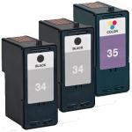 High Yield Lexmark 34 and 35 Ink Cartridges 3-Pack: 2 x 34 Black and 1 x 35 Color