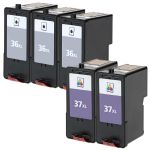 High Yield Lexmark 36 and 37 Ink Cartridges XL 5-Pack: 3 x 36XL Black and 2 x 37XL Color