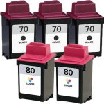 Lexmark 70 Cartridge and Lexmark Ink 80 5-Pack: 3 x 70 Black and 2 x 80 Color