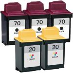 Lexmark Ink 70 20 Cartridges 5-Pack: 2 x 70 Black and 1 x 20 Color