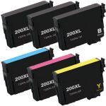 High Yield Epson 6-Pack T200XL Ink Cartridges: 3 Black, 1 Cyan, 1 Magenta, and 1 Yellow