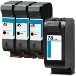 HP Ink 78 and 45 Cartridges 4-Pack: 3 HP 45 Black, 1 HP 78 Tricolor