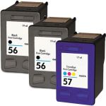 HP 56 57 Combo Pack of 3 Ink Cartridges: 2 x 56 Black, 1 x 57 Tri-color