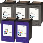 Replacement HP 56 57 Ink Cartridges Combo Pack of 5: 3 x 56 Black, 2 x 57 Tri-color