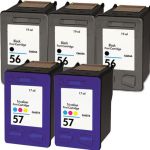 Replacement HP 56 57 Ink Cartridges Combo Pack 5: 3 Black, 2 Tri-color