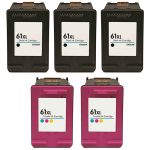 High Yield HP Printer Ink 61XL Combo Pack of 5: 3 Black &amp; 2 Tri-color