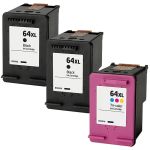 High Yield HP 64 Ink Cartridge XL 3-Pack: 2 N9J92AN Black and 1 N9J91AN Tri-color