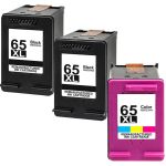 High Yield HP Ink Cartridge 65XL Combo Pack of 3: 2 Black and 1 Tri-color