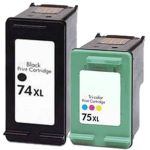 High Yield Black HP 74XL &amp; HP 75XL Color Ink Cartridges 2-Pack: 1 Black, 1 Tricolor