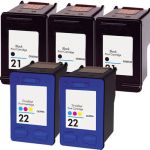 HP 21 22 Ink Cartridge Combo Pack of 5: 3 Black and 2 Tri-color