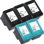 HP Ink 92 93 Combo Pack of 5 Cartridges: 3 x 92 Black and 2 x 93 Tri-color