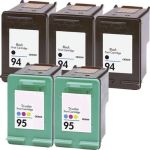 HP 94 and 95 Ink Cartridges Combo Pack of 5: 3 Black &amp; 2 Tri-color