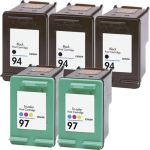 HP 94 Printer Cartridges &amp; 97 HP Ink 5-Pack: 3 Black and 2 Tri-color