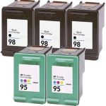 HP 98 95 Ink Cartridges 5-Pack: 3 Black &amp; 2 Tri-color