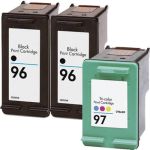 Replacement HP 96 97 Ink Combo Pack of 3 - 2 HP 96 Black, 1 HP 97 Tricolor