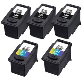 Canon Ink Cartridges 260 and 261 Combo Pack of 5: 3 Black and 2 Tri-color