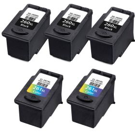 High Yield Canon Ink Cartridges 260 261 XL Combo Pack of 5: 3 Black and 2 Tri-color