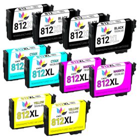High Yield Epson 812 Series Ink Cartridges XL Combo Pack of 10: 4 Black, 2 Cyan, 2 Magenta and 2 Yellow