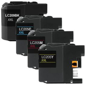 Super High Yield Brother LC209 Ink and LC-205 XXL 4-Pack: 1 LC209 Black and 1 LC205 Cyan, 1 Magenta, 1 Yellow