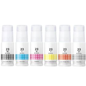 High Yield Canon GI-23 Ink Refill Bottles 6-Pack: 1 Black, 1 Cyan, 1 Magenta, 1 Yellow, 1 Red, 1 Gray