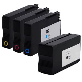 Replacement HP 712 Ink Cartridge Set - 4-Pack: 1 Black 80ml, 1 Cyan 29ml, 1 Magenta 29ml, 1 Yellow 29ml