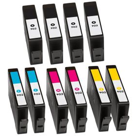 HP 902 Combo Pack of 10 Ink Cartridges: 4 Black, 2 Cyan, 2 Magenta, 2 Yellow