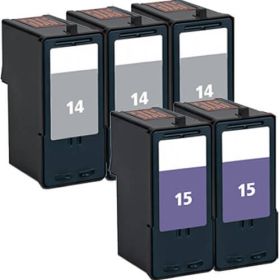 Lexmark Ink 14 & 15 Cartridges 5-Pack: 3 Lexmark 14 Black, 2 Lexmark 15 Color