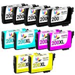 High Yield Epson Printer Ink 200XL Cartridges: 5 Black, 2 Cyan, 2 Magenta, and 2 Yellow
