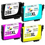 High Capacity Epson 288XL 4-Pack Ink Cartridges: 1 Black, 1 Cyan, 1 Magenta, 1 Yellow