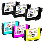 High Capacity Epson 288XL Cartridges 6-Pack: 3 Black, 1 Cyan, 1 Magenta, 1 Yellow