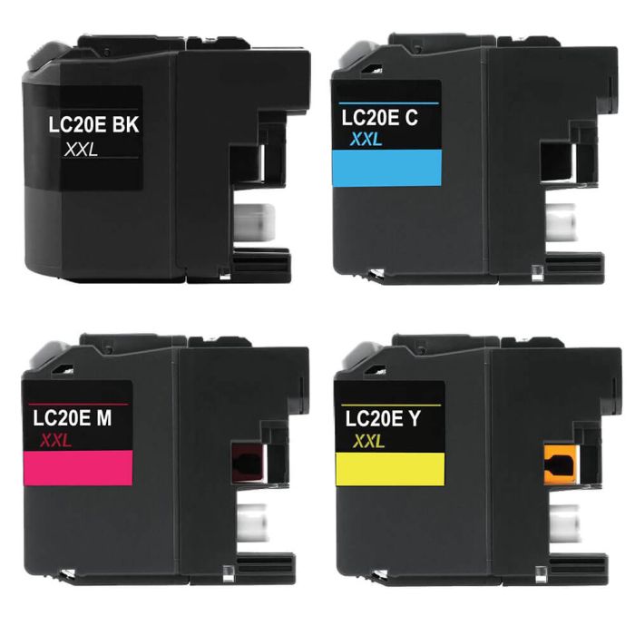 Super High Yield Brother LC20E Ink Cartridges XXL 4-Pack: 1 Black, 1 Cyan, 1 Magenta, 1 Yellow